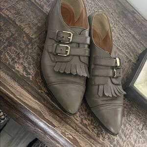 J. Crew Gray Fringe Loafers with Buckles